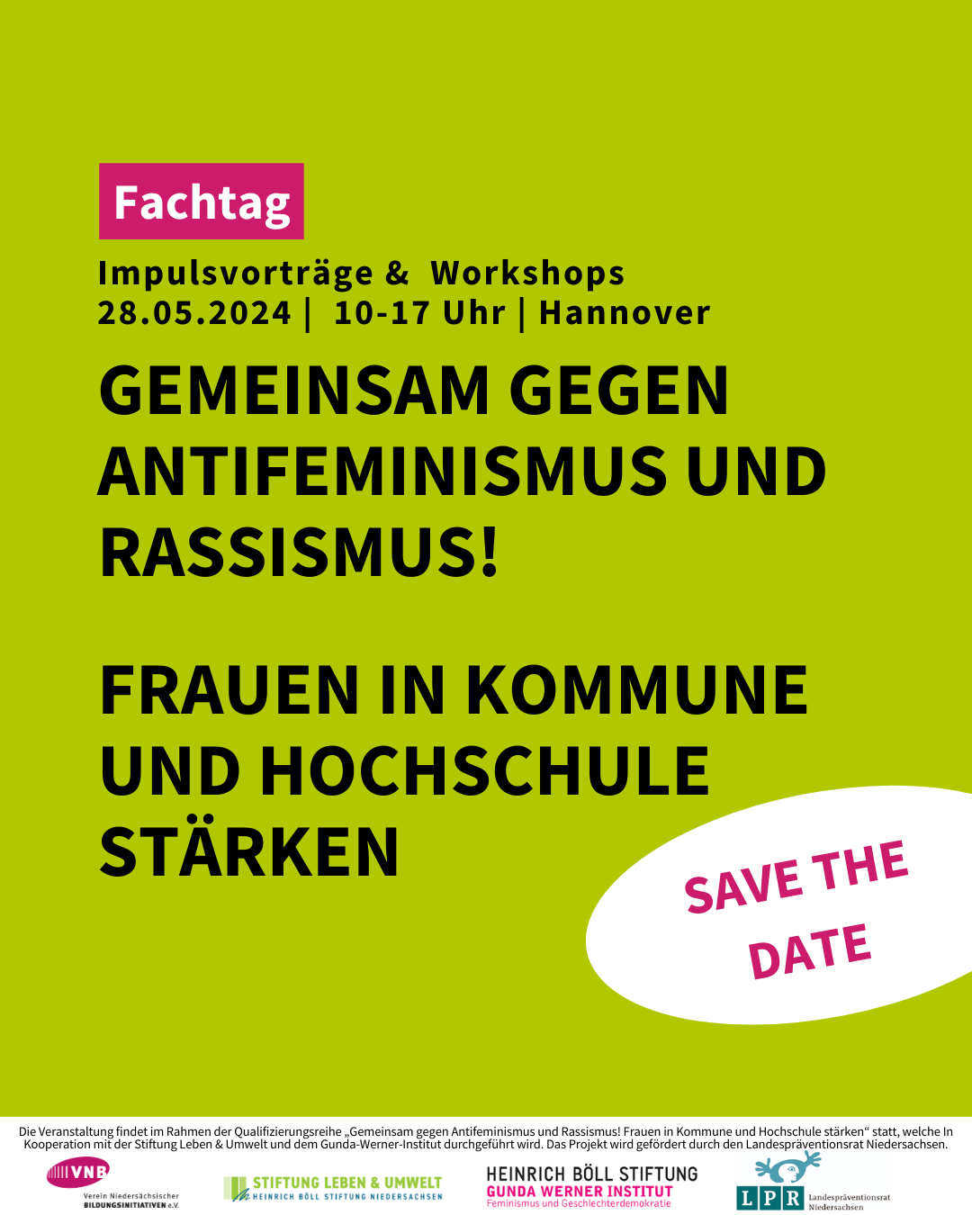 Save the Date | Fachtag | Gemeinsam gegen Antifeminismus und Rassismus! Frauen in Kommune und Hochschule stärken