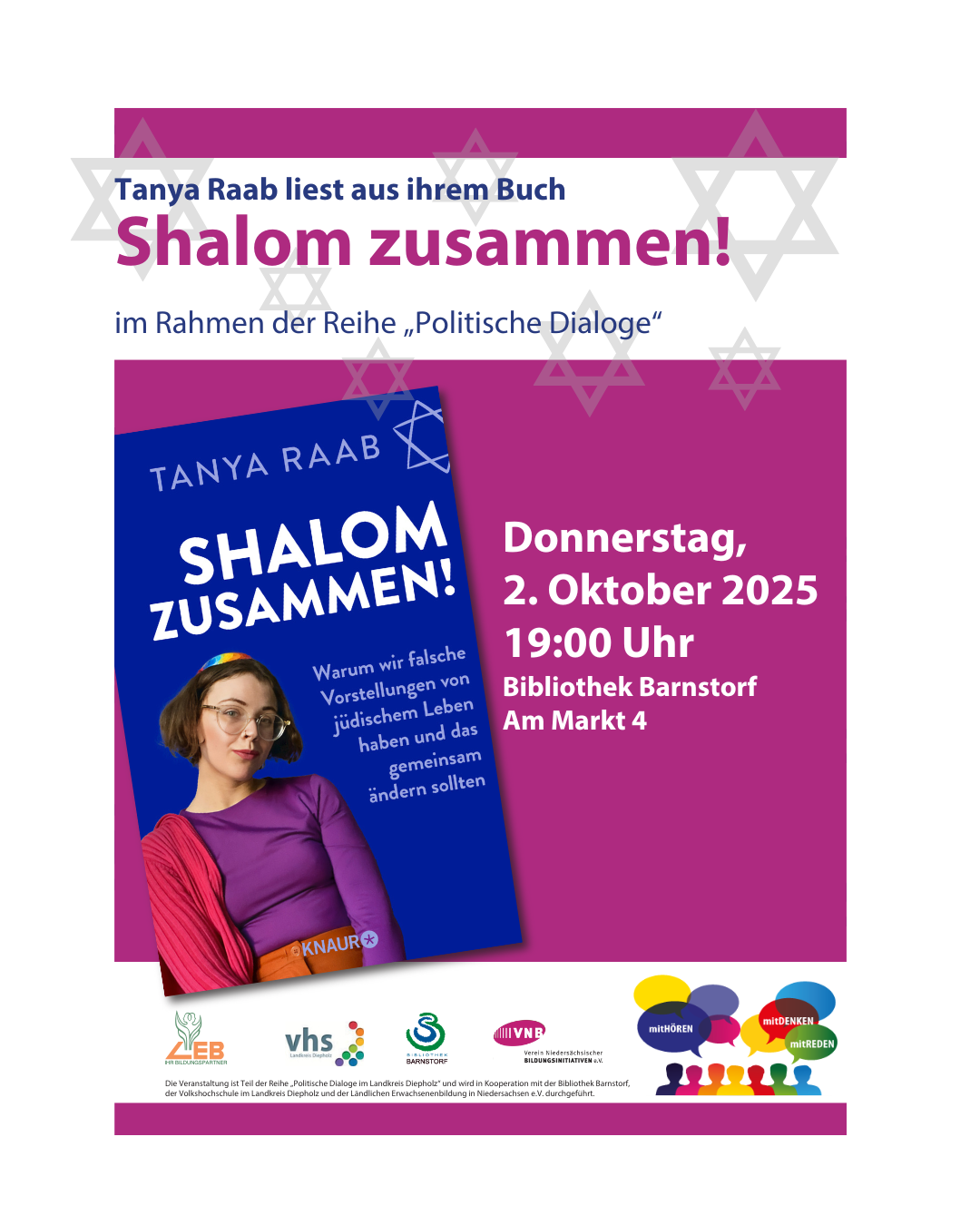 Tanya Raab liest aus ihrem Buch „Shalom zusammen!“ im Rahmen der Reihe „Politische Dialoge“