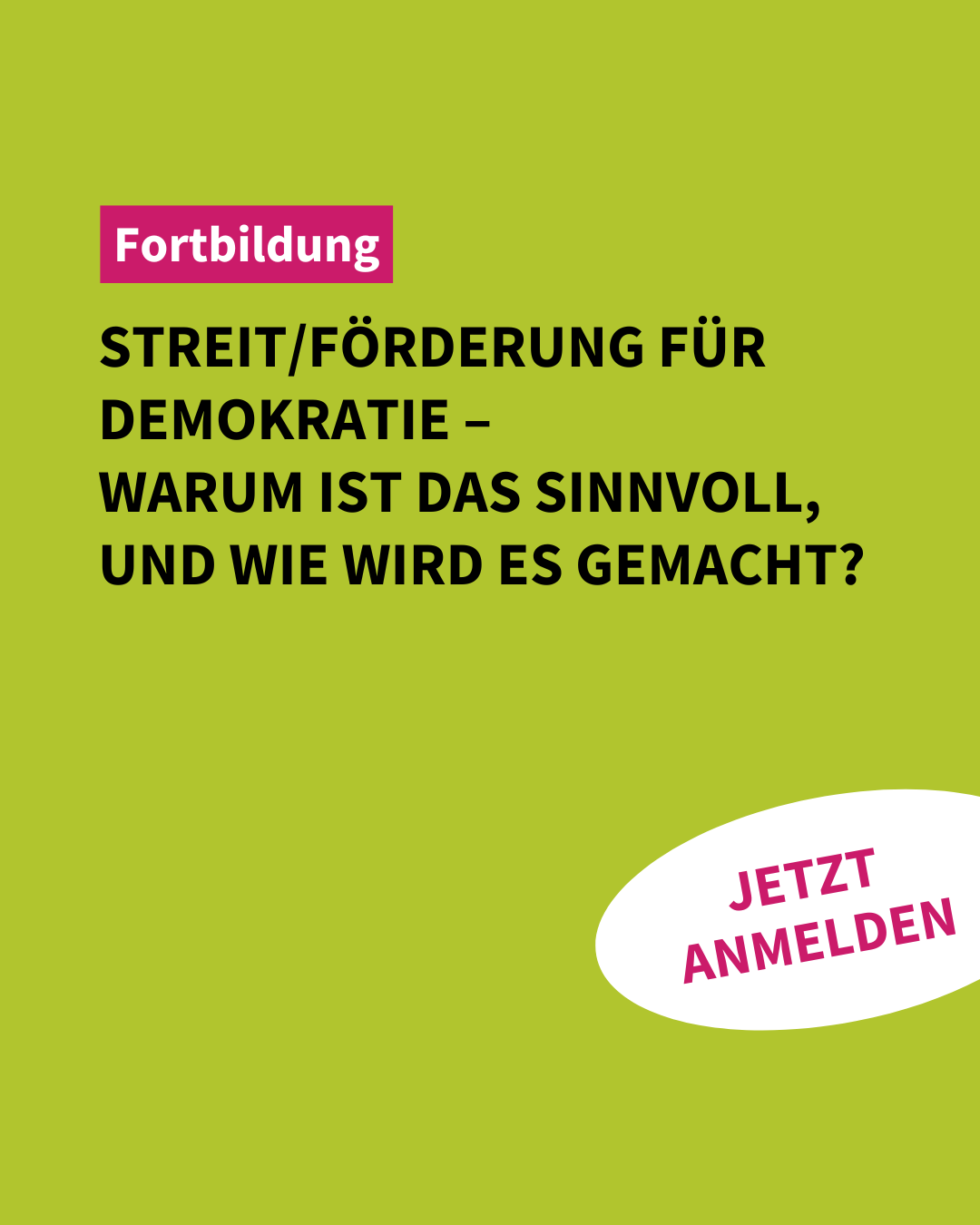Fortbildung: Streit/Förderung für Demokratie –  Warum ist das sinnvoll, und wie wird es gemacht?