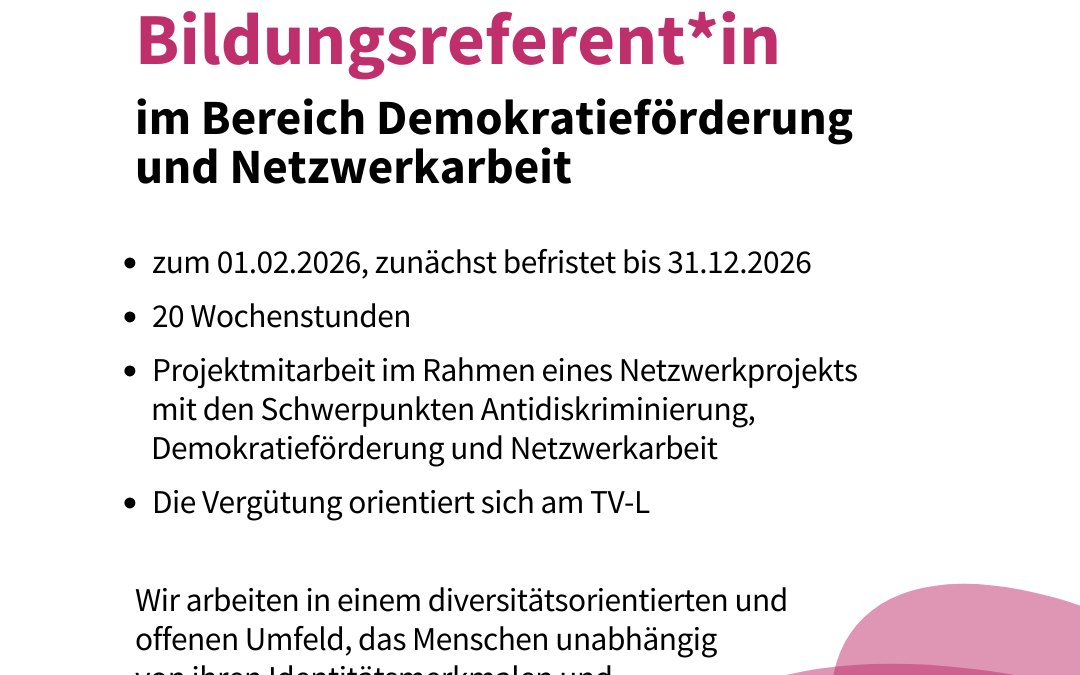 Stellenausschreibung Bildungsreferent*in im Bereich Demokratieförderung und Netzwerkarbeit in Hannover