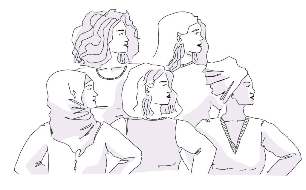 Frauen, die gemeinsam zur Seite schauen