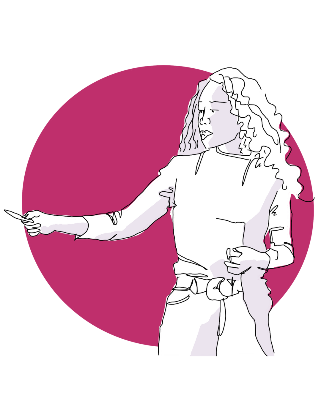 Frau mit Stift vor einem magenta Hintergrund