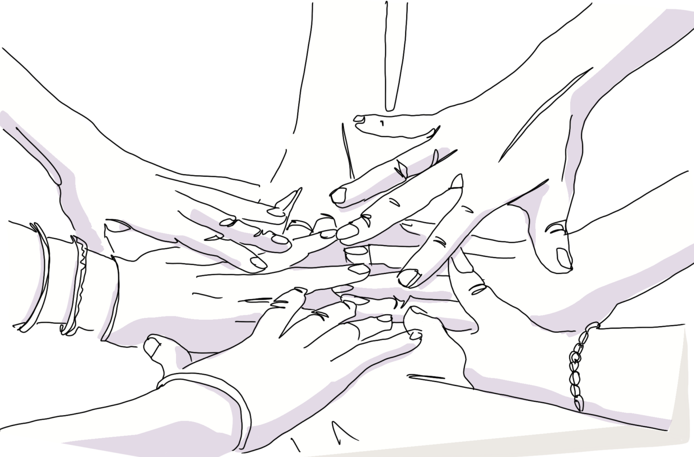 Hände, die übereinander liegen