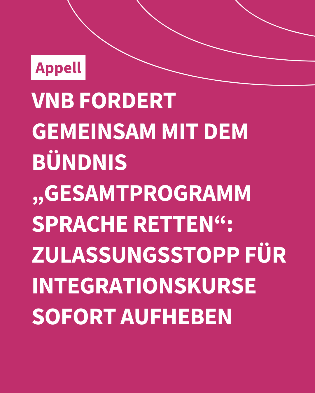 VNB fordert gemeinsam mit dem Bündnis Gesamtprogramm Sprache retten: Zulassungsstopp für Integrationskurse sofort aufheben
