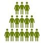 Einfarbiges grünes Piktogramm mit stilisierten Menschen in einer pyramidenförmigen Anordnung